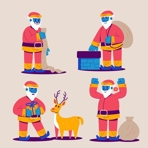 Colección personajes planos santa claus dibujados a mano