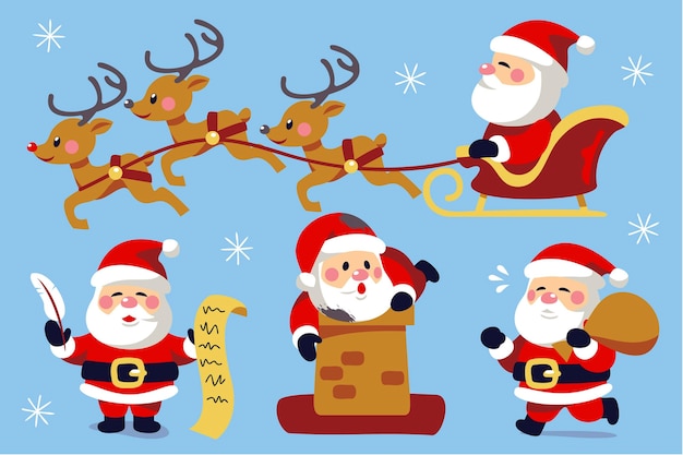 Vector gratuito colección personajes planos santa claus dibujados a mano