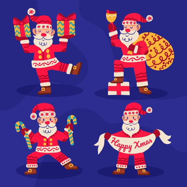Colección personajes planos santa claus dibujados a mano