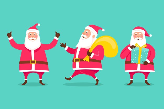 Colección personajes planos santa claus dibujados a mano
