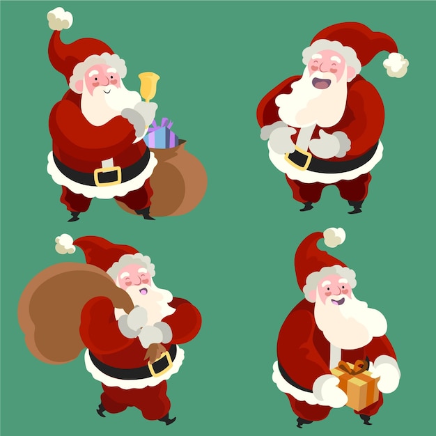 Colección personajes planos santa claus dibujados a mano