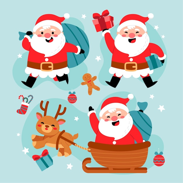 Colección personajes planos santa claus dibujados a mano