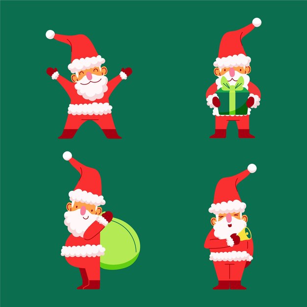 Colección personajes planos santa claus dibujados a mano