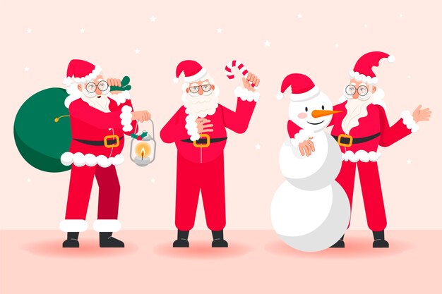 Colección personajes planos santa claus dibujados a mano