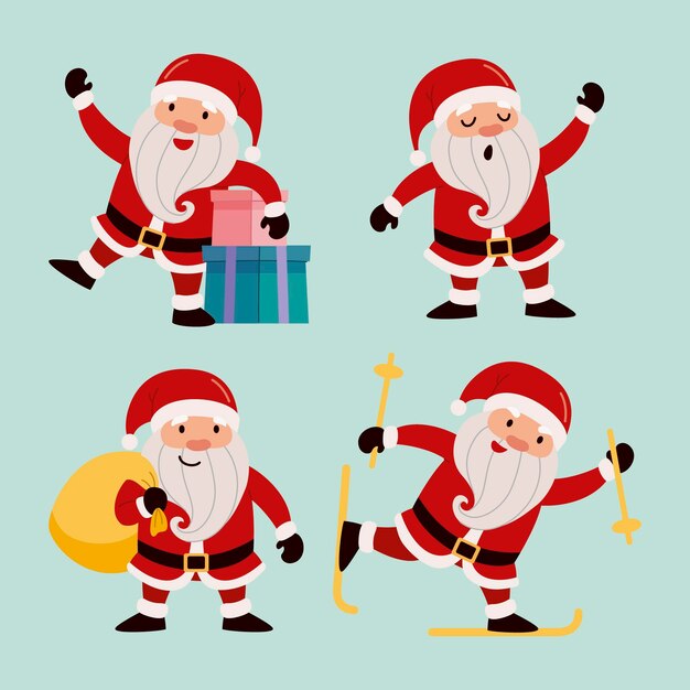 Colección personajes planos santa claus dibujados a mano