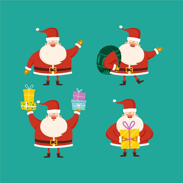 Colección personajes planos santa claus dibujados a mano