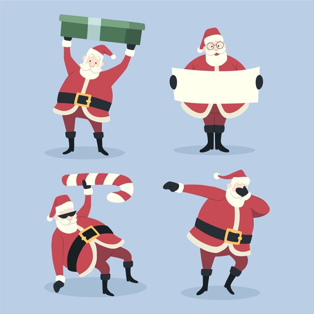 Colección personajes planos santa claus dibujados a mano