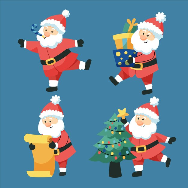 Colección personajes planos santa claus dibujados a mano