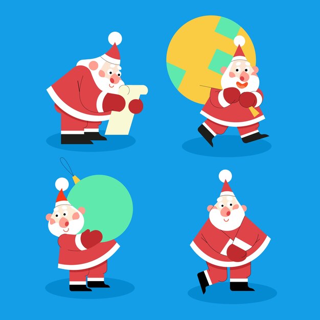 Colección personajes planos santa claus dibujados a mano