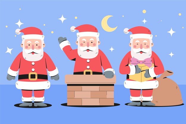 Colección personajes planos santa claus dibujados a mano