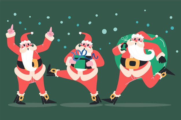 Colección personajes planos santa claus dibujados a mano