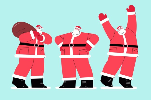 Colección personajes planos santa claus dibujados a mano