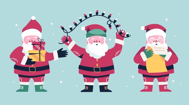 Colección personajes planos santa claus dibujados a mano