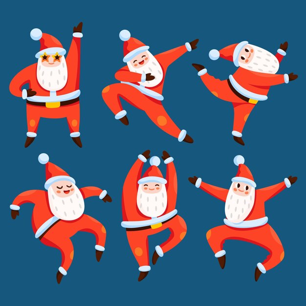 Colección personajes planos santa claus dibujados a mano