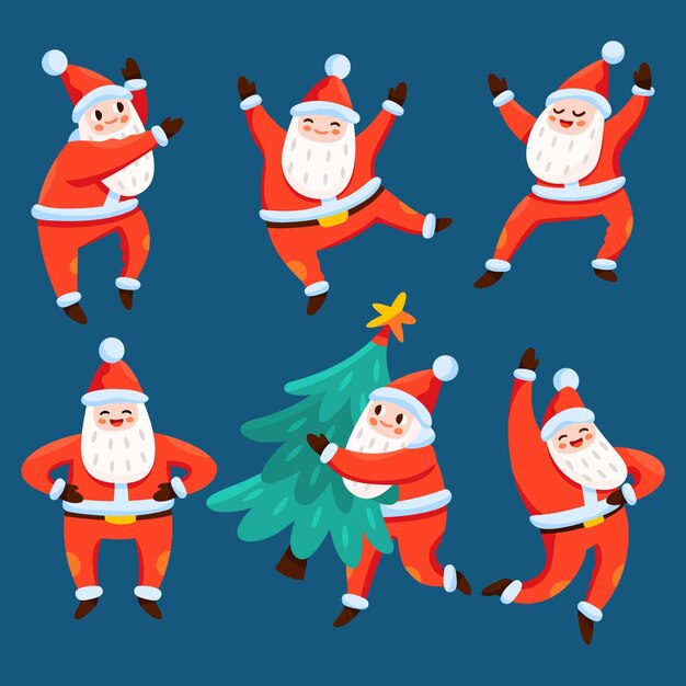 Colección personajes planos santa claus dibujados a mano