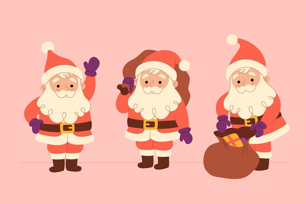 Vector gratuito colección personajes planos santa claus dibujados a mano