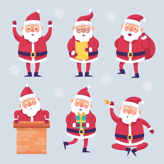 Colección de personajes planos de santa claus