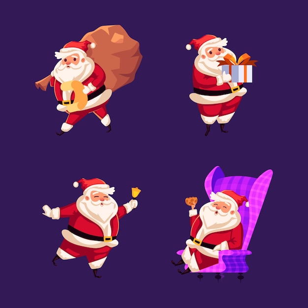 Colección de personajes planos de santa claus