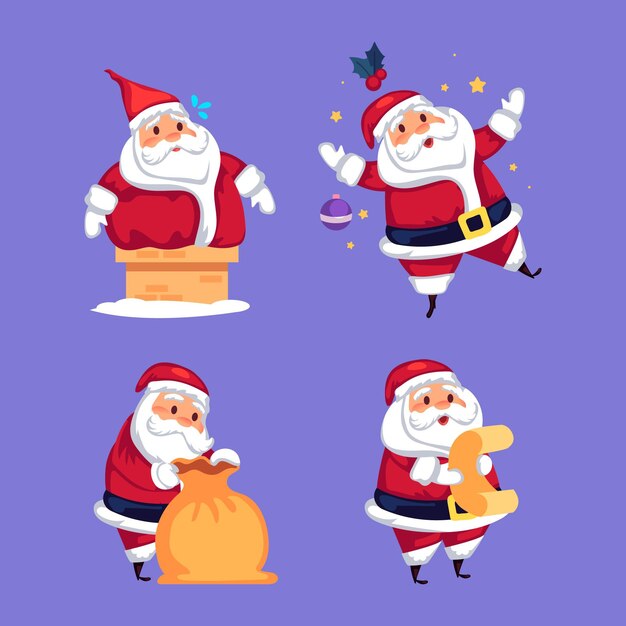 Colección de personajes planos de santa claus