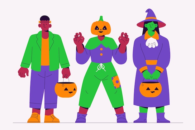 Vector gratuito colección de personajes planos para la temporada de halloween.