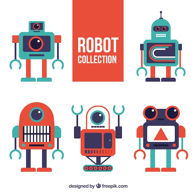 Colección personajes de robot de diseño plano