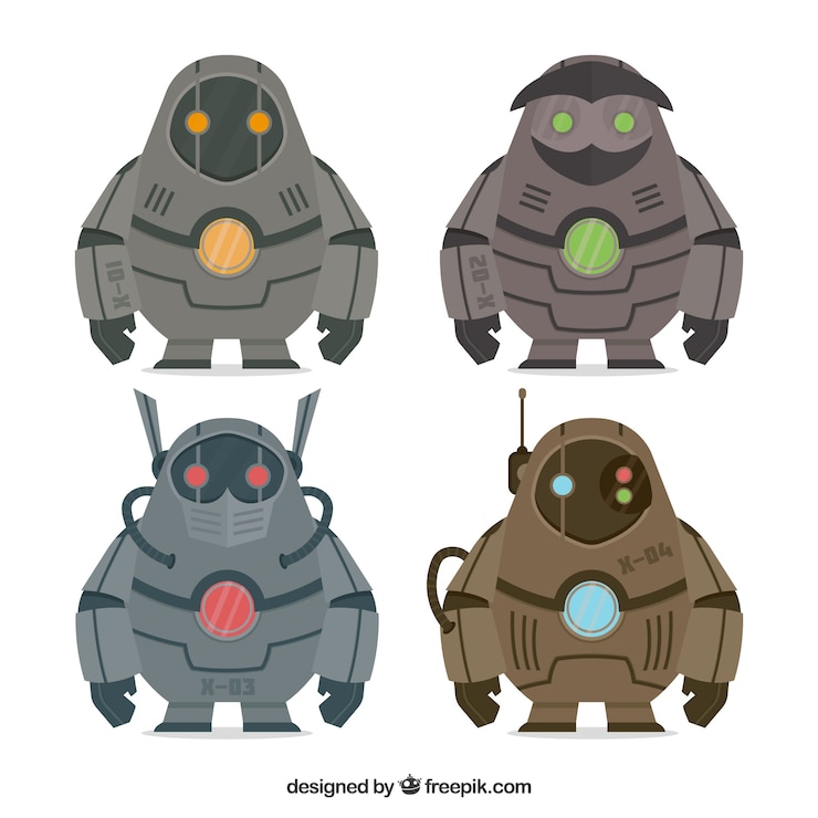 Vector gratuito colección de personajes robot de diseño plano.