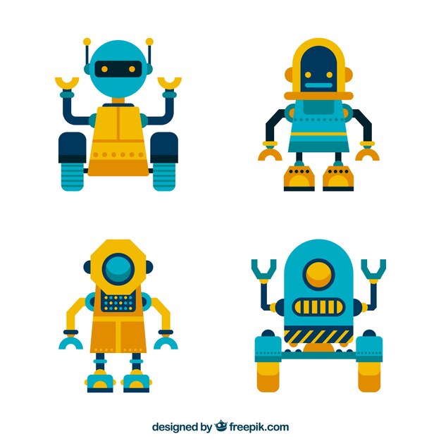 Colección de personajes robot de diseño plano.