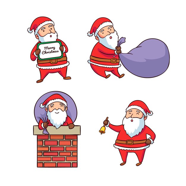 Colección de personajes de santa claus dibujados a mano