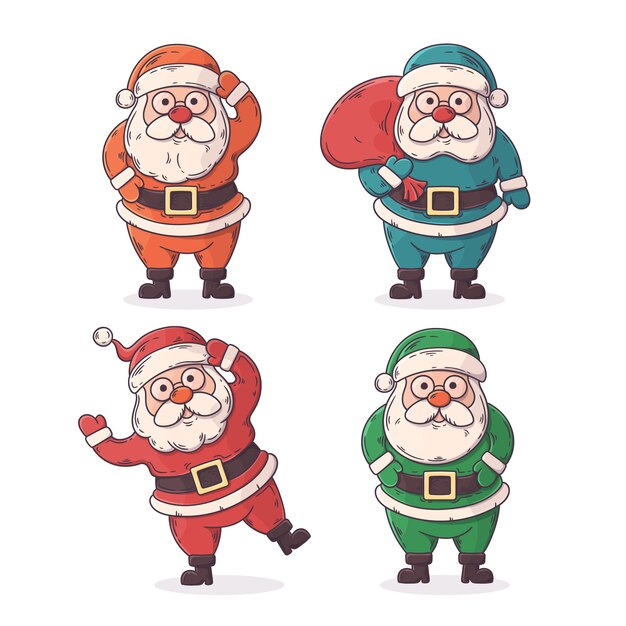 Colección de personajes de santa claus dibujados a mano