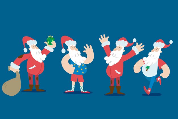 Colección de personajes de santa claus dibujados a mano