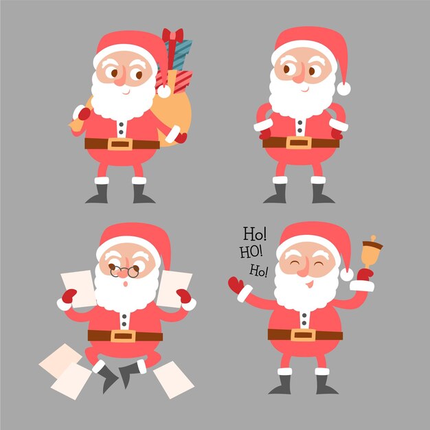 Colección de personajes de santa claus dibujados a mano