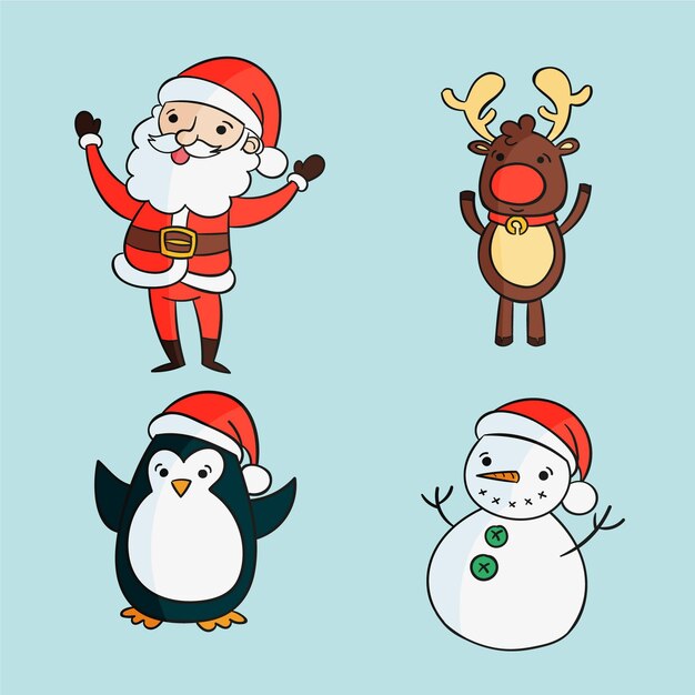 Colección personajes de santa claus dibujados a mano