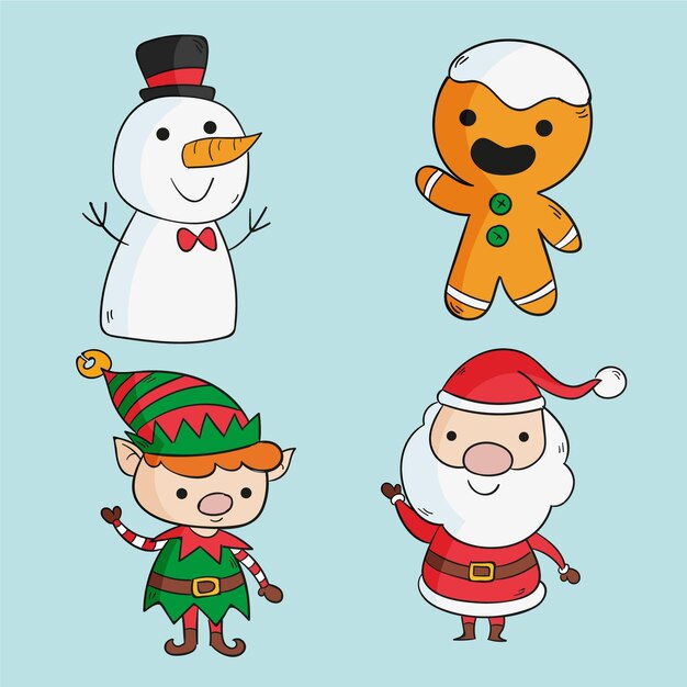 Colección personajes de santa claus dibujados a mano