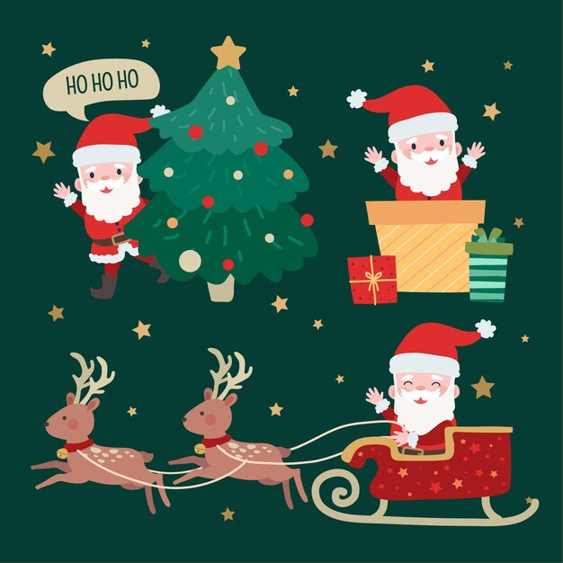 Colección personajes de santa claus dibujados a mano