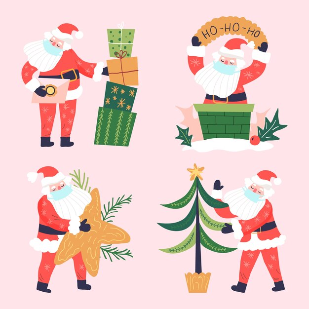 Colección personajes de santa claus dibujados a mano