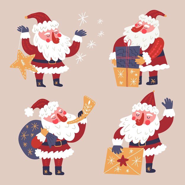 Colección personajes de santa claus dibujados a mano