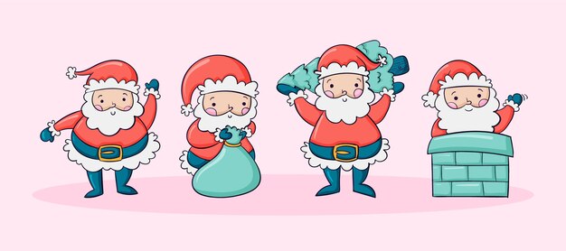 Colección de personajes de santa claus dibujados a mano