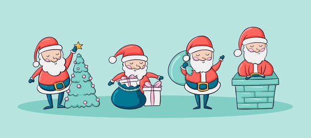 Colección personajes de santa claus dibujados a mano