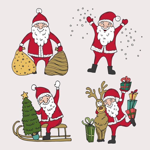 Colección personajes de santa claus dibujados a mano