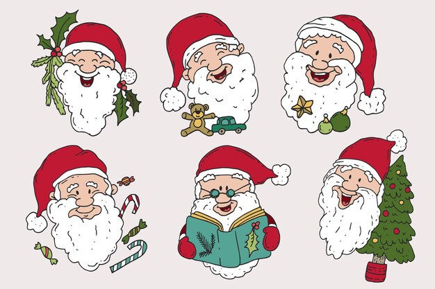 Colección personajes de santa claus dibujados a mano