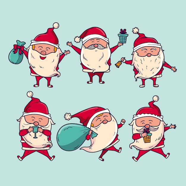 Vector gratuito colección personajes de santa claus dibujados a mano