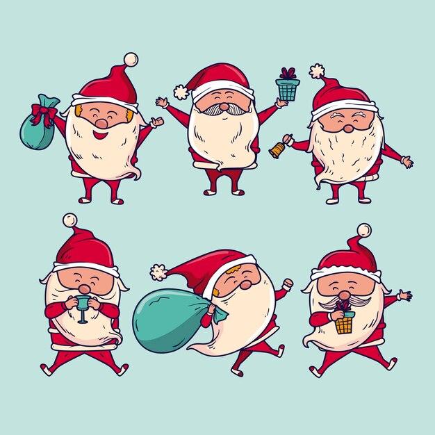 Colección personajes de santa claus dibujados a mano