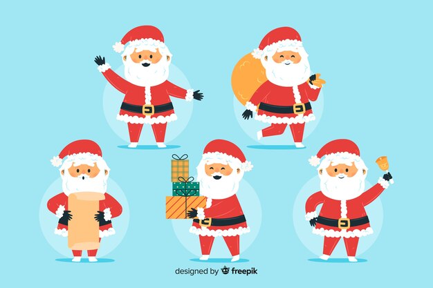 Colección de personajes de santa claus dibujados a mano