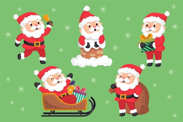 Colección de personajes de santa claus dibujados a mano
