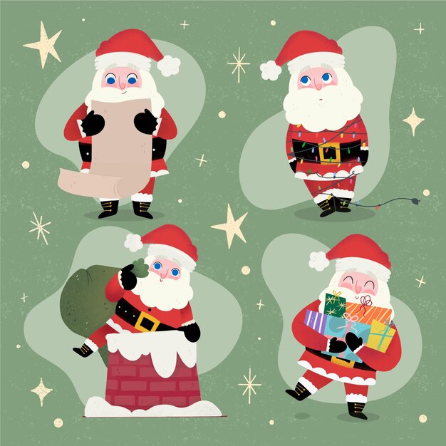 Colección personajes de santa claus dibujados a mano
