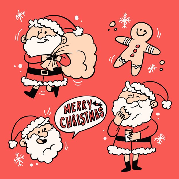 Colección de personajes de santa claus dibujados a mano