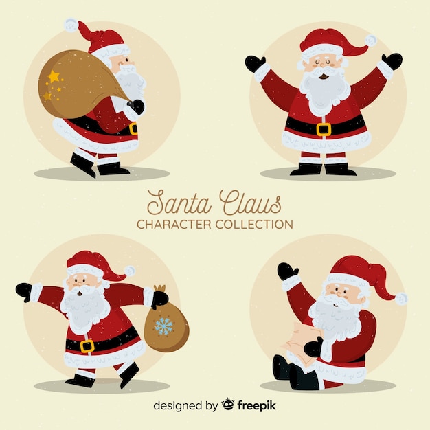 Colección de personajes de santa claus en diseño plano