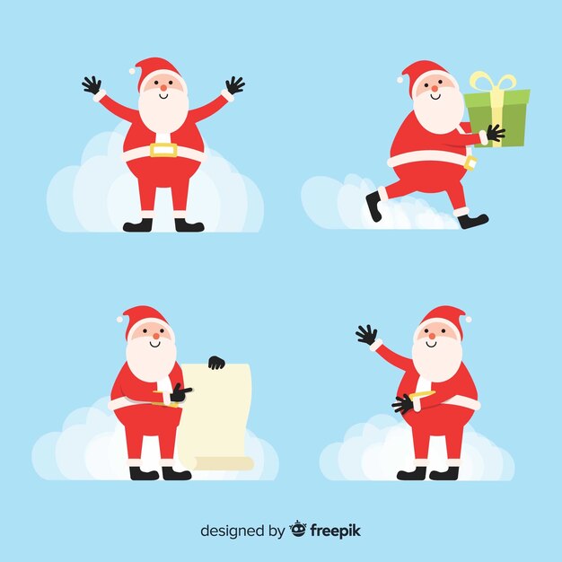 Vector gratuito colección de personajes de santa claus en diseño plano