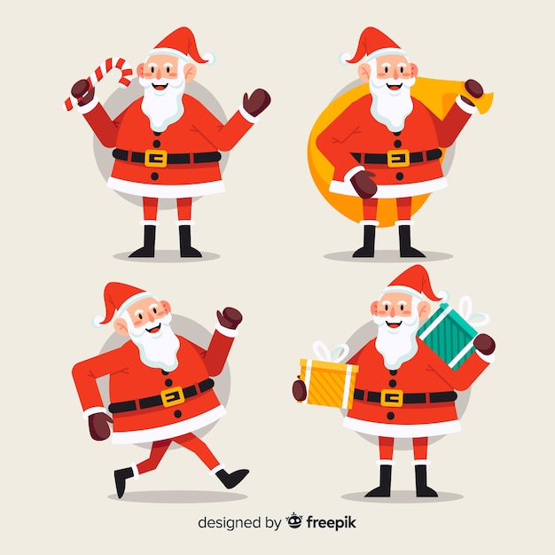 Vector gratuito colección de personajes de santa claus en diseño plano