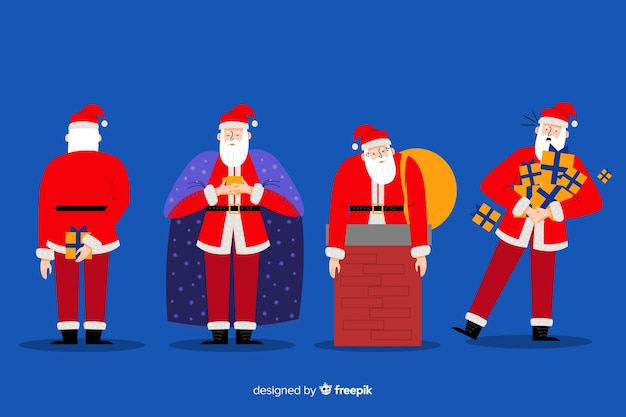 Colección de personajes de santa claus en diseño plano